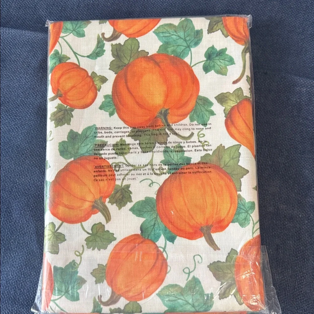 Harvest Pumpkin Vine Rectangle Fabric Tablecloth 60” x 84” New
